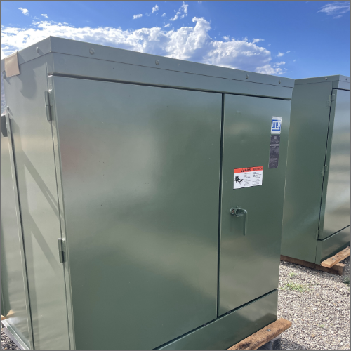 A Pad Mounted Transformers cabinet with an open door.