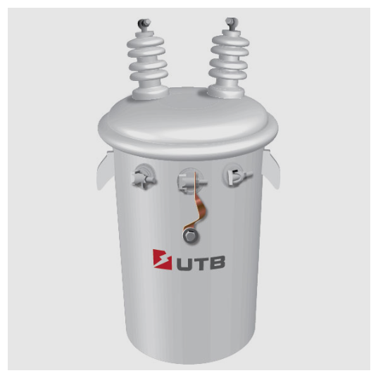 Pole-mounted distribution transformer made of metal